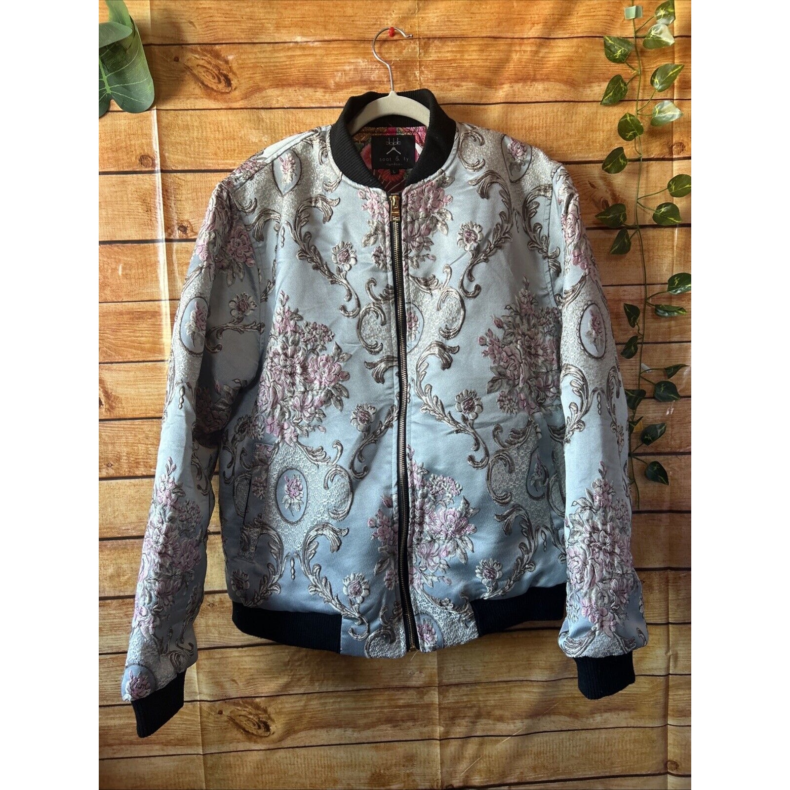 SOOT AND TY BLUE BAROQUE JACQUARD UNISEX BOMBER JACKET Size L $377