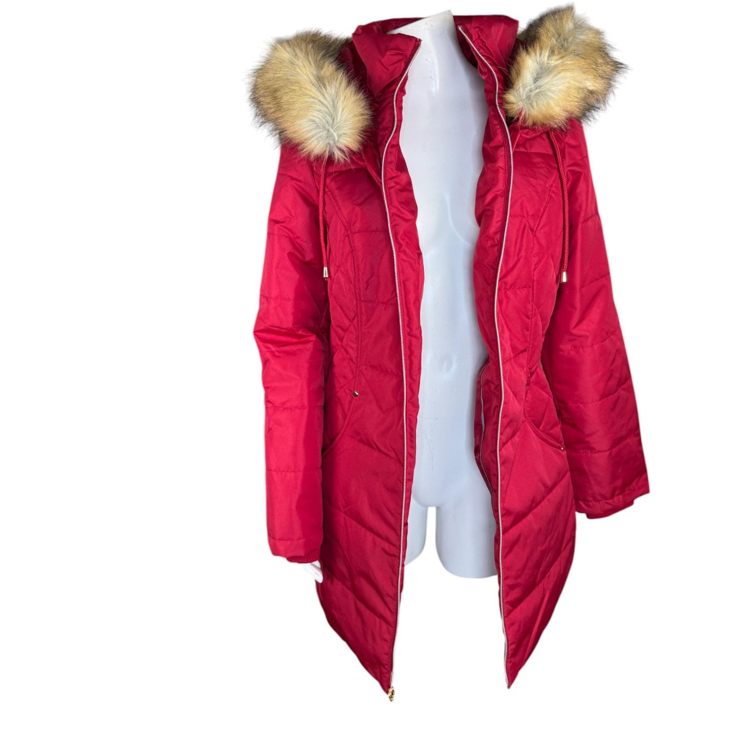 Susan Graver Water Resistant Quilted Puffer Jacket with Hood Scarlet Red Small
