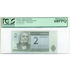 Estonia 2007 2 Krooni Bank Replacment Note Superb Gem New 68 PPQ PCGS Currency