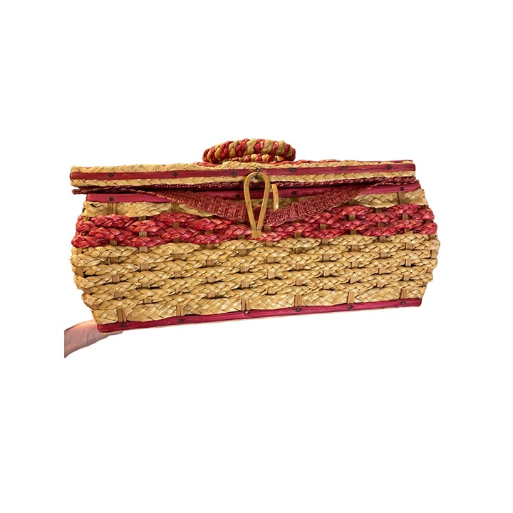 Vintage MCM wicker sewing basket red
