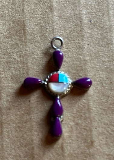 Navajo Sterling Silver Cross with Genuine Stones