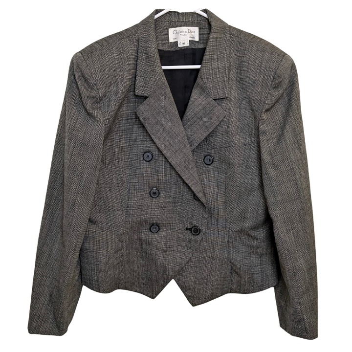 Christian Dior The Suit Wool Blazer Women's Size 16 Gray/Black USA Made