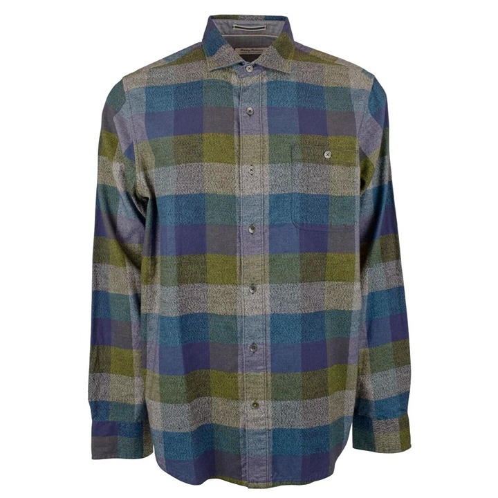 Tommy Bahama Mens Small Canyon Beach Bonfire Check Flannel Shirt Burnt Olive