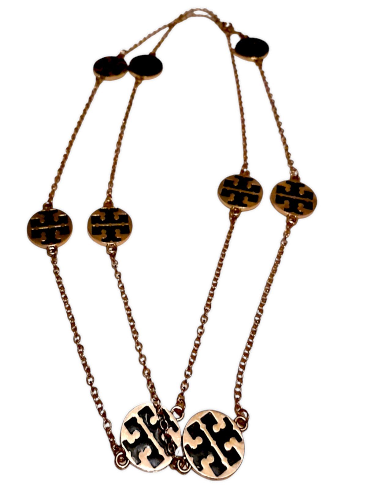 TORY BURCH VINTAGE ROSARY GOLD PLATED CHARM NECKLACE