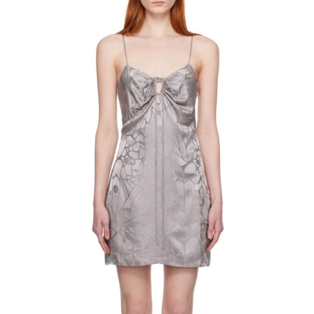 NWT Anine Bing 100% Silk Papillon Minidress in Ash Violet Butterfly Jacquard XS