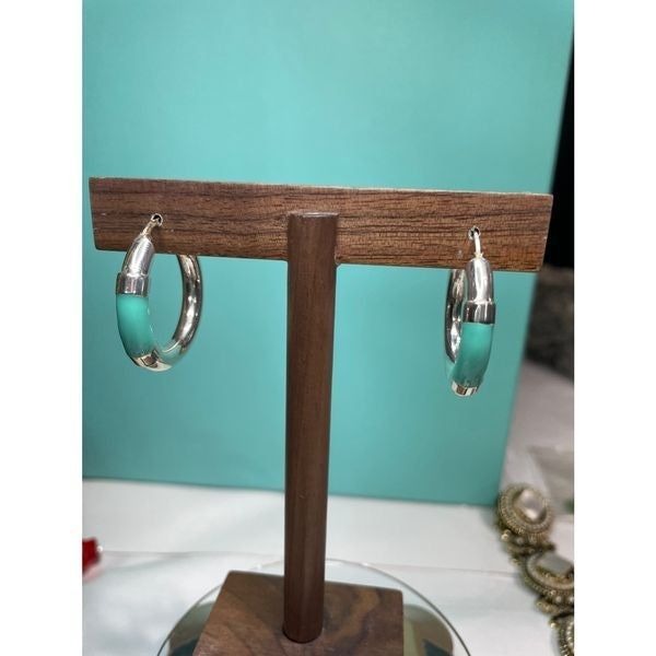 Sterling silver turquoise hoop earrings