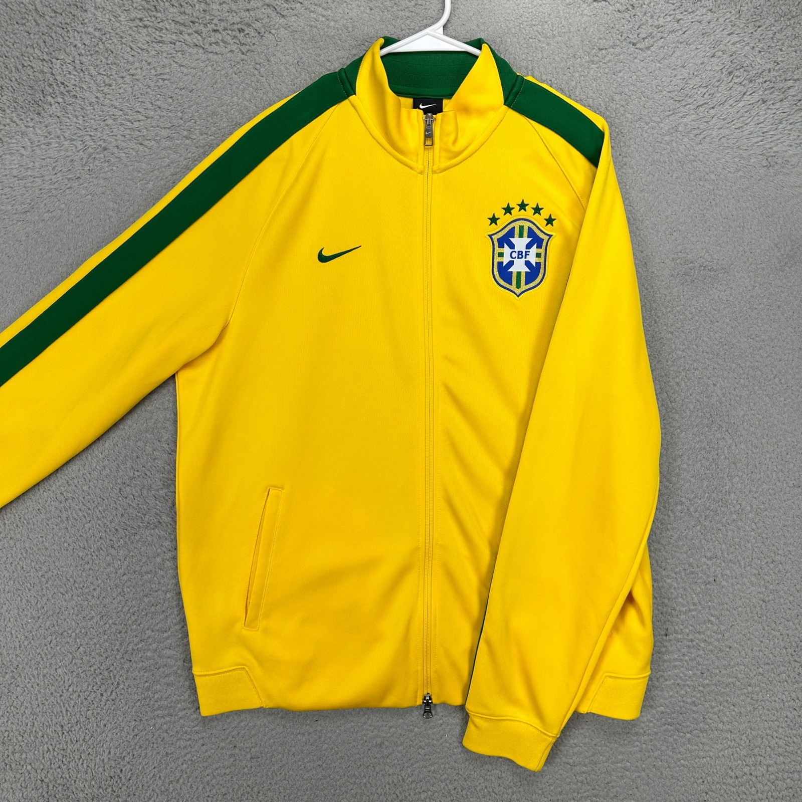 Nike Brasil Football Soccer Track Jacket Mens XL Yellow Green Full Zip Athletic