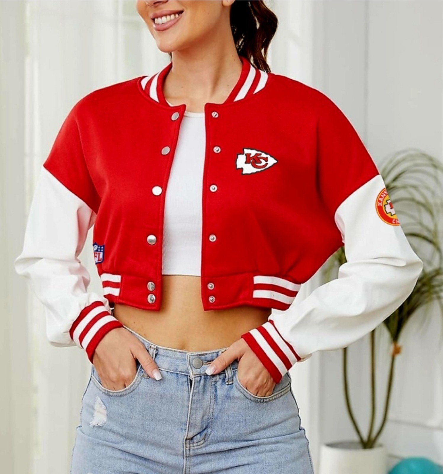 NEW cropped Kansas City Chiefs logo patch varsity jacket bomber jacket