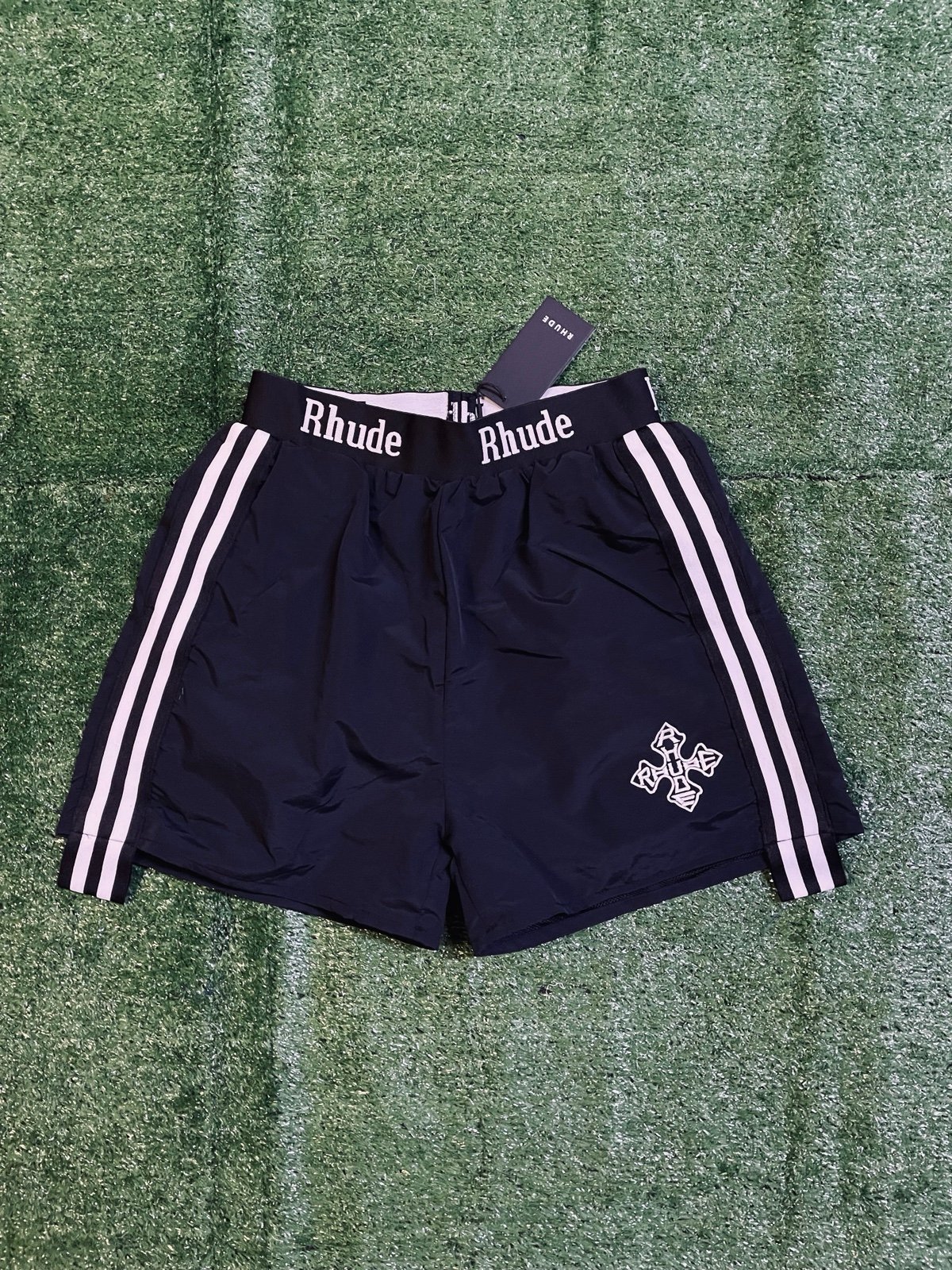 Rhude Logo Black Striped Shorts Authentic (S)