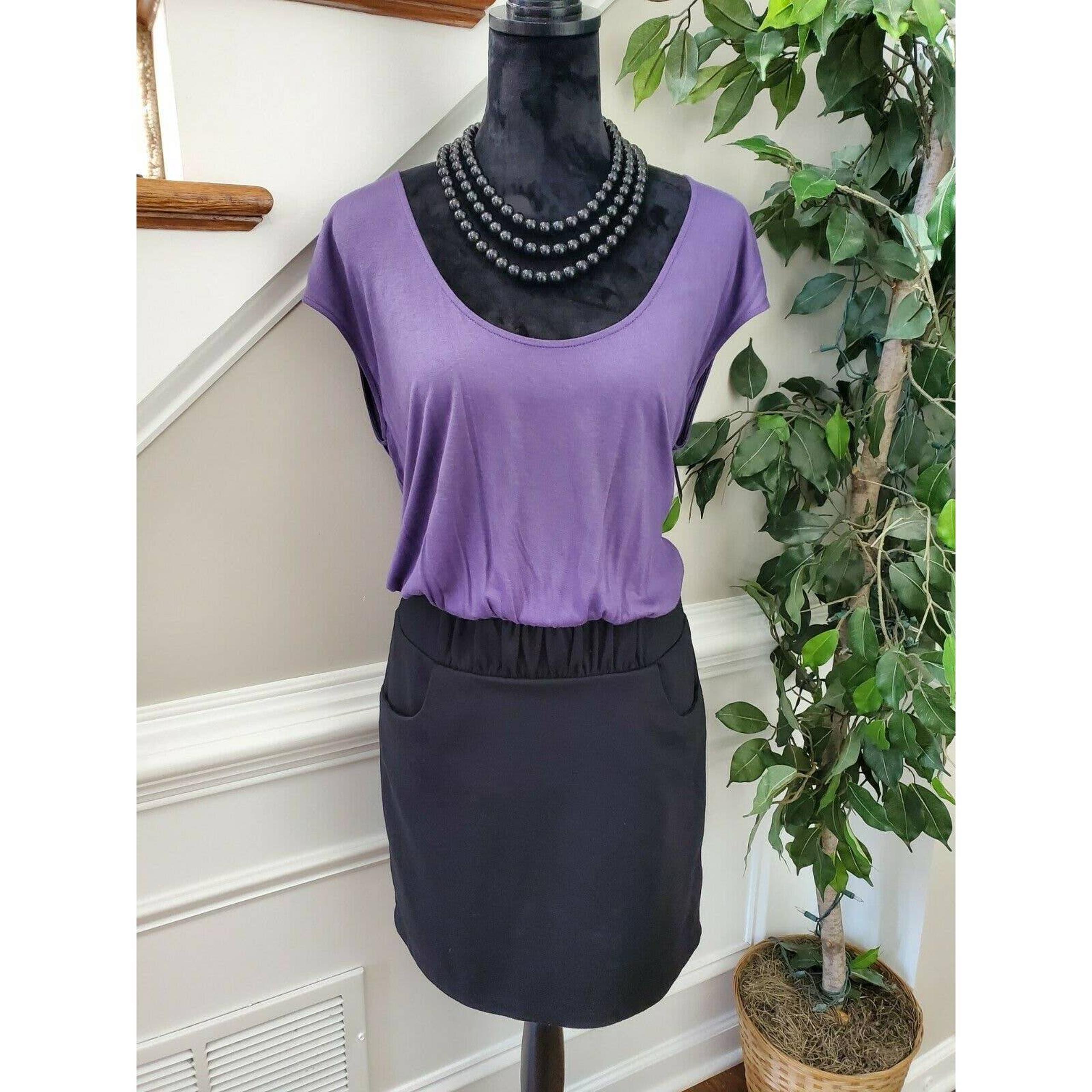 Daisy Fuentes Women Black/Purple Rayon Sleeveless Scoop Neck Knee Length Dress S