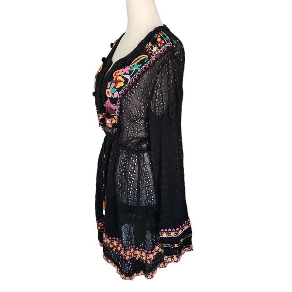Hemant sales & Nandita Black Eyelet Embroidered Beaded Longsleeve Dress Large