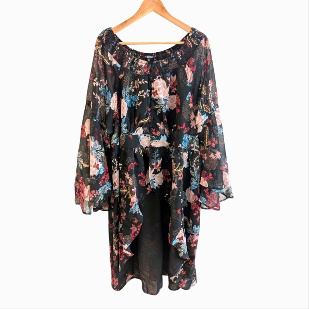 The Pyramid Collection Butterfly Floral Dark Romance Tunic Kimono 1X