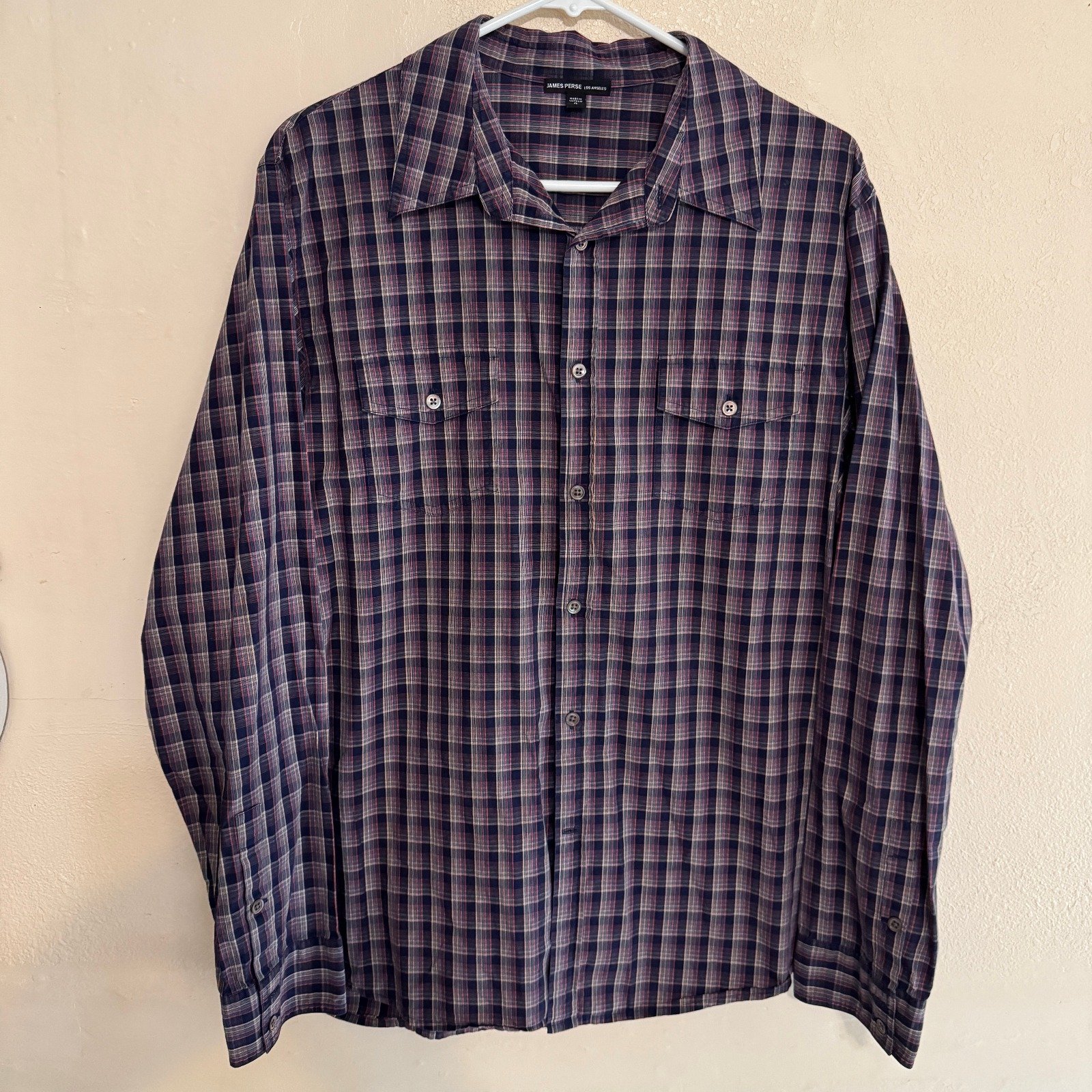 James Perse Long Sleeve Shirt Mens Size 2 Button Down Flannel Striped Preppy