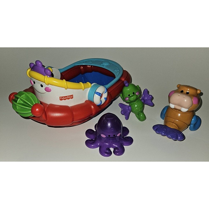 Fisher Price Animals Tubtime Tugboat Boat Walrus Seahorse Octopus Bath Toys Lot