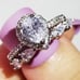 NEW 2PC/SET Silver Pear Cut Diamond Halo Wedding Ring