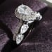 NEW 2PC/SET Silver Pear Cut Diamond Halo Wedding Ring