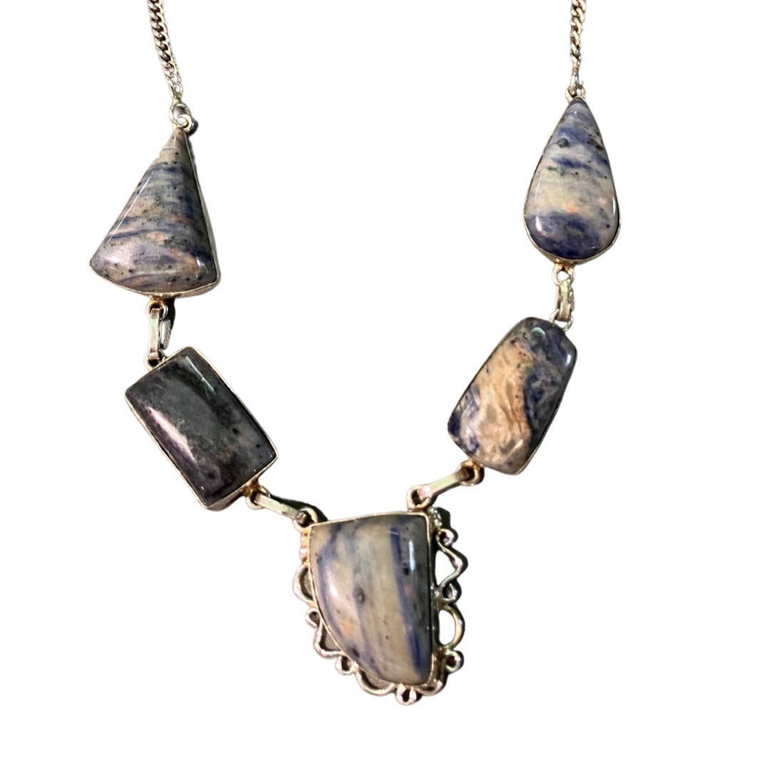 Sterling Silver 925 & Sodalite Stone Native American Necklace