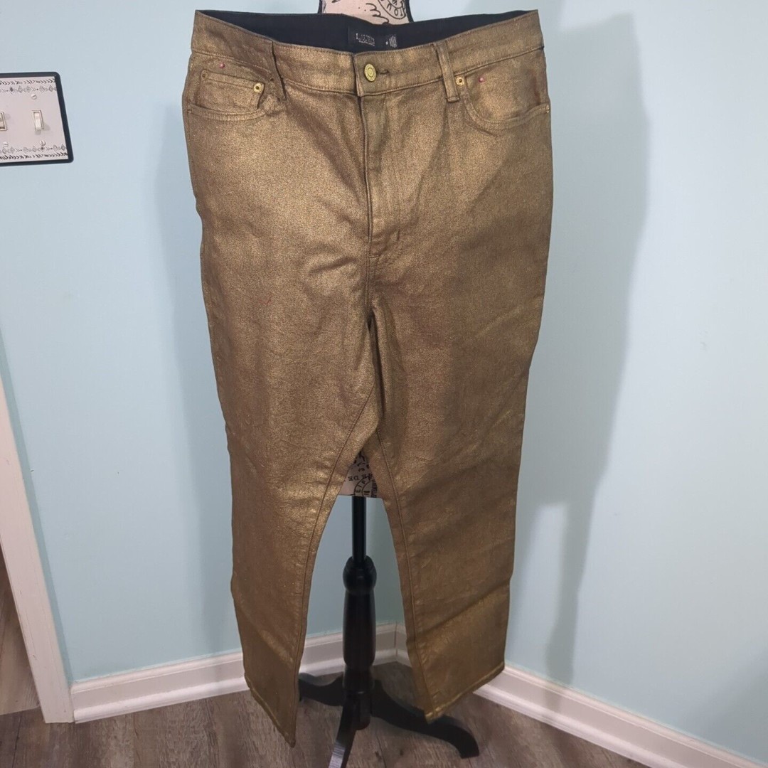 Ralph Lauren Women's Gold Jeans 18 metallic coated black label
