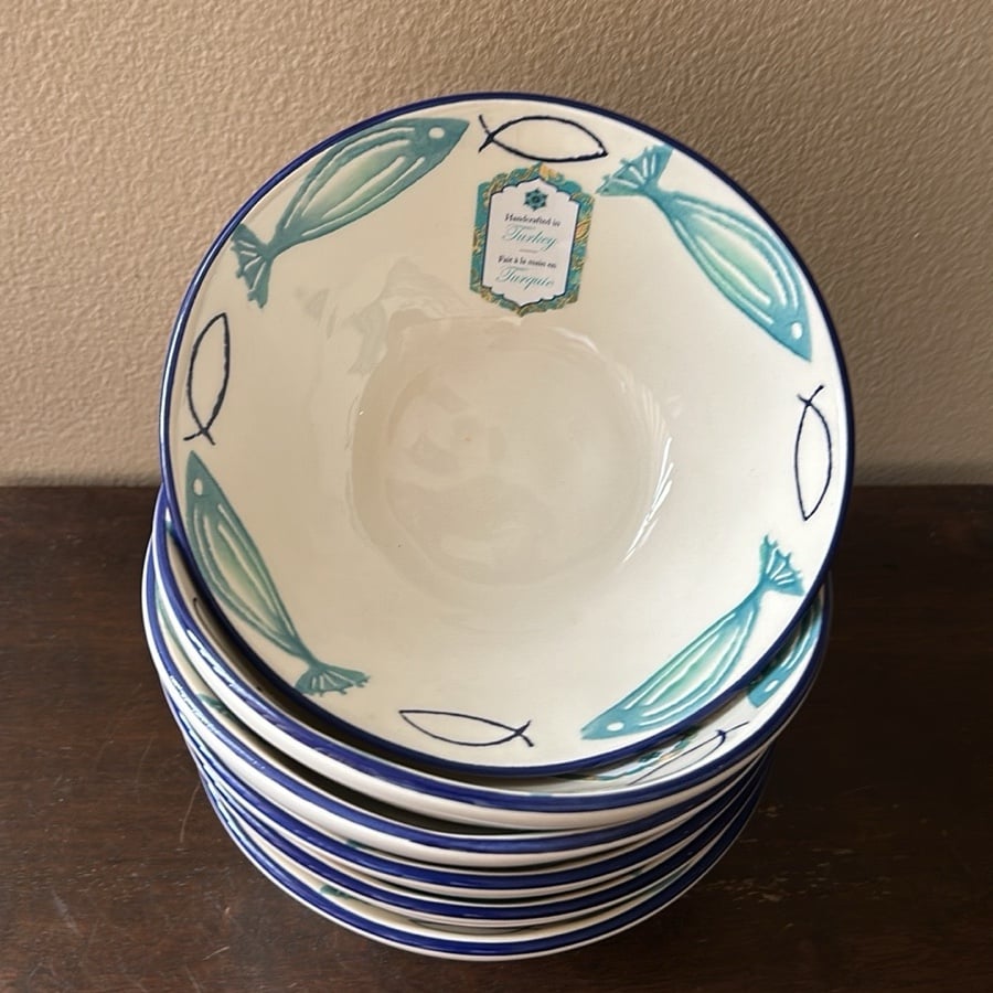 Papart Set Of 6 Salad Soup Bowls Fish Ceramic New 6.5” Diameter