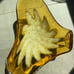Vintage Midcentury Amber Art Glass Dish With Starburst 8.5” Murano Style