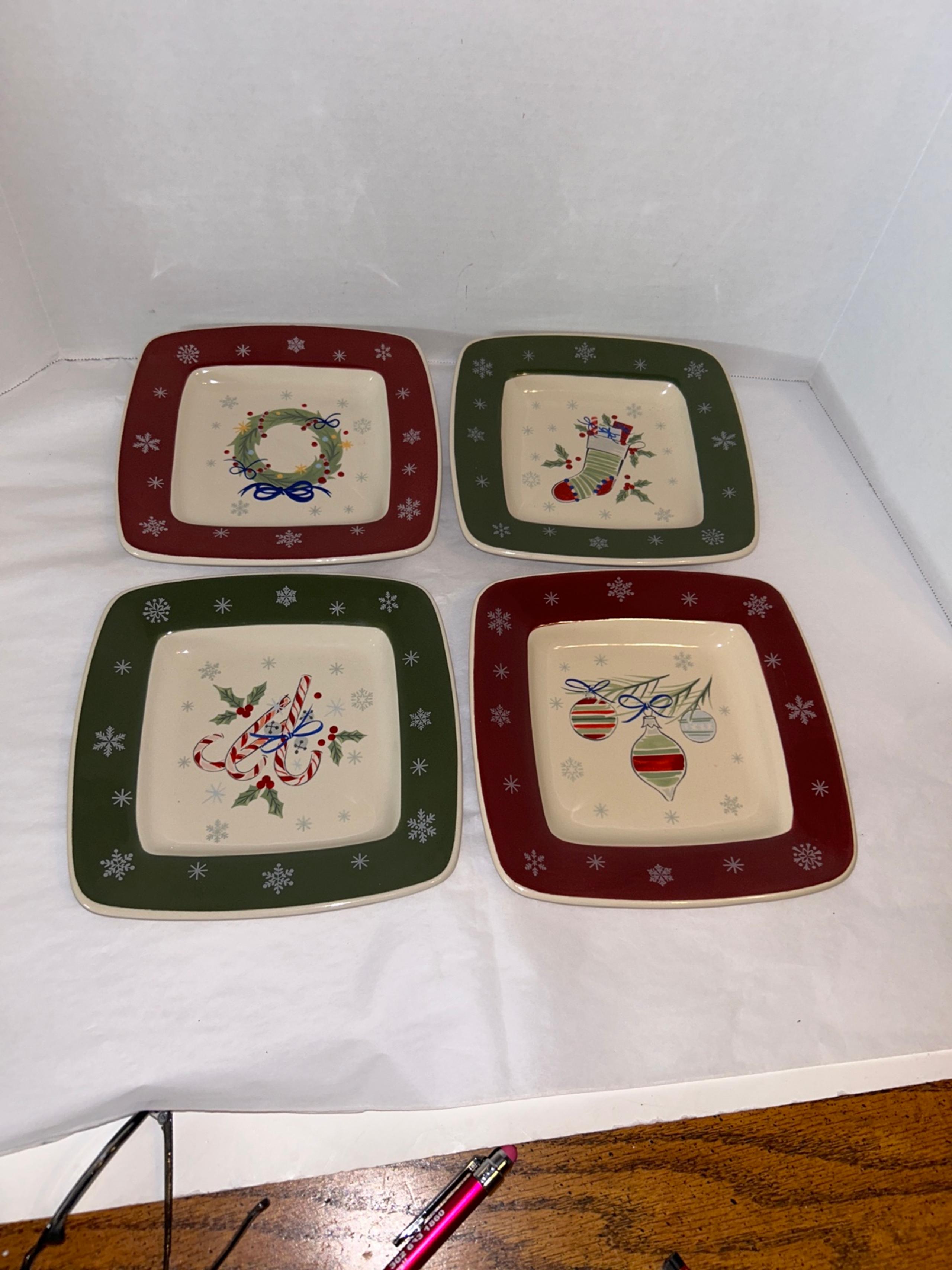 Longaberger Pottery “All the Trimmings” Holiday Christmas Plates (4)