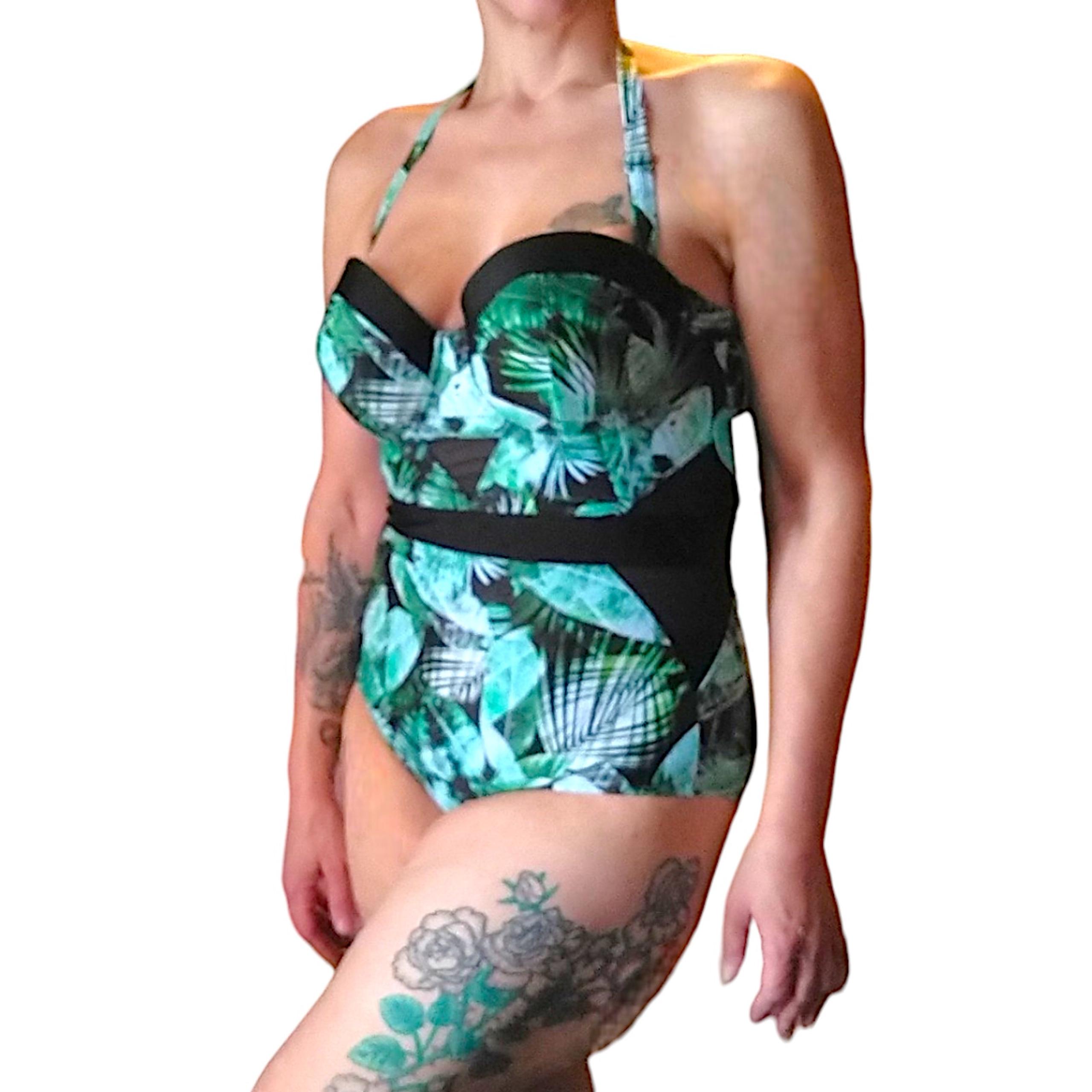 Torrid Vixen Green Palm Cutout Swimsuit with Push Up Bra size 12