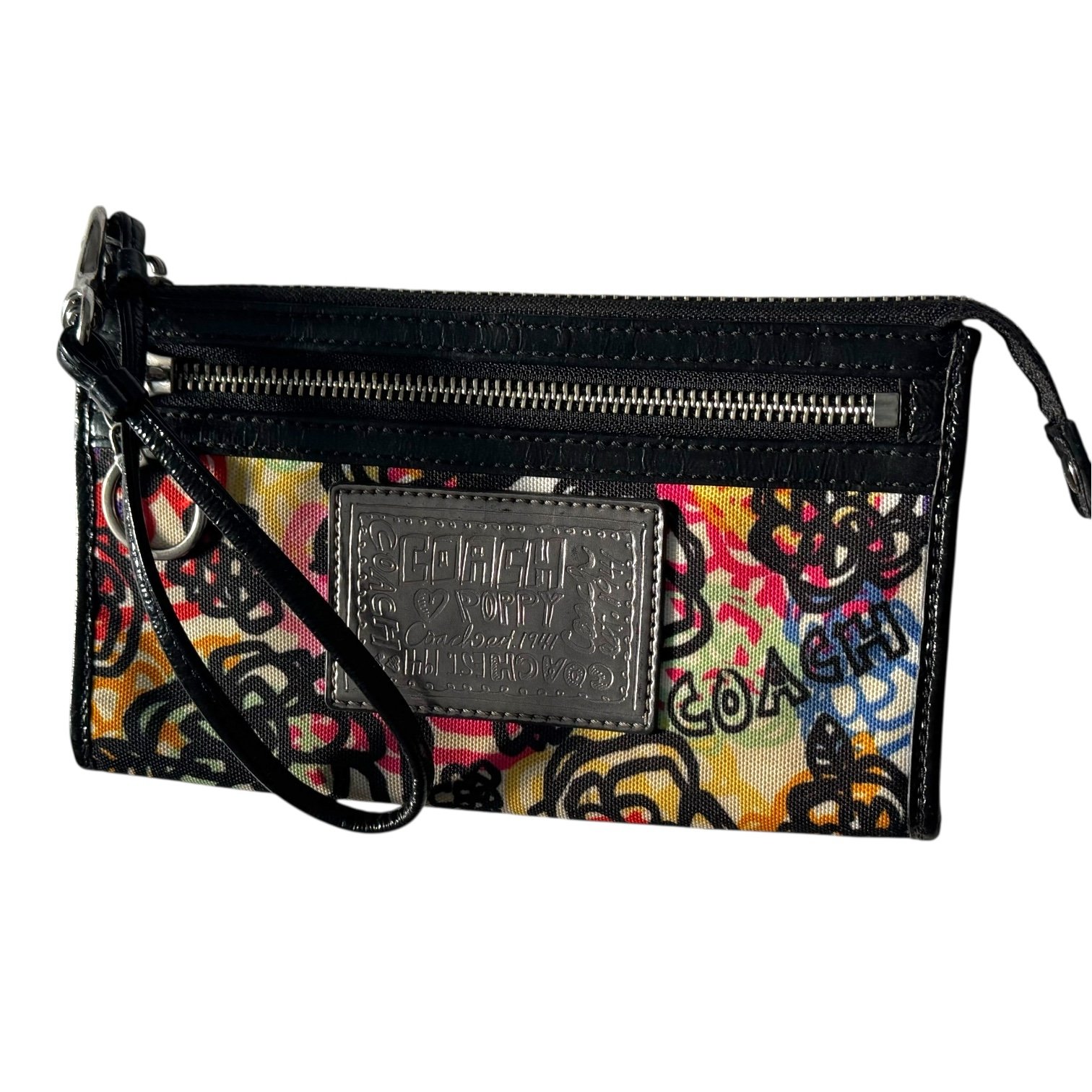 Coach Poppy Wrislet Wallet Graffiti Floral Multicolor Fun Card Holder Keychain