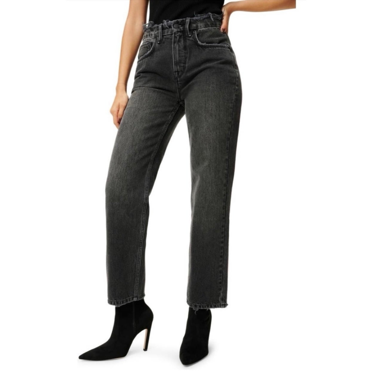 NWT Good American Black '90s Duster Straight Leg Jeans Size 8 / 29