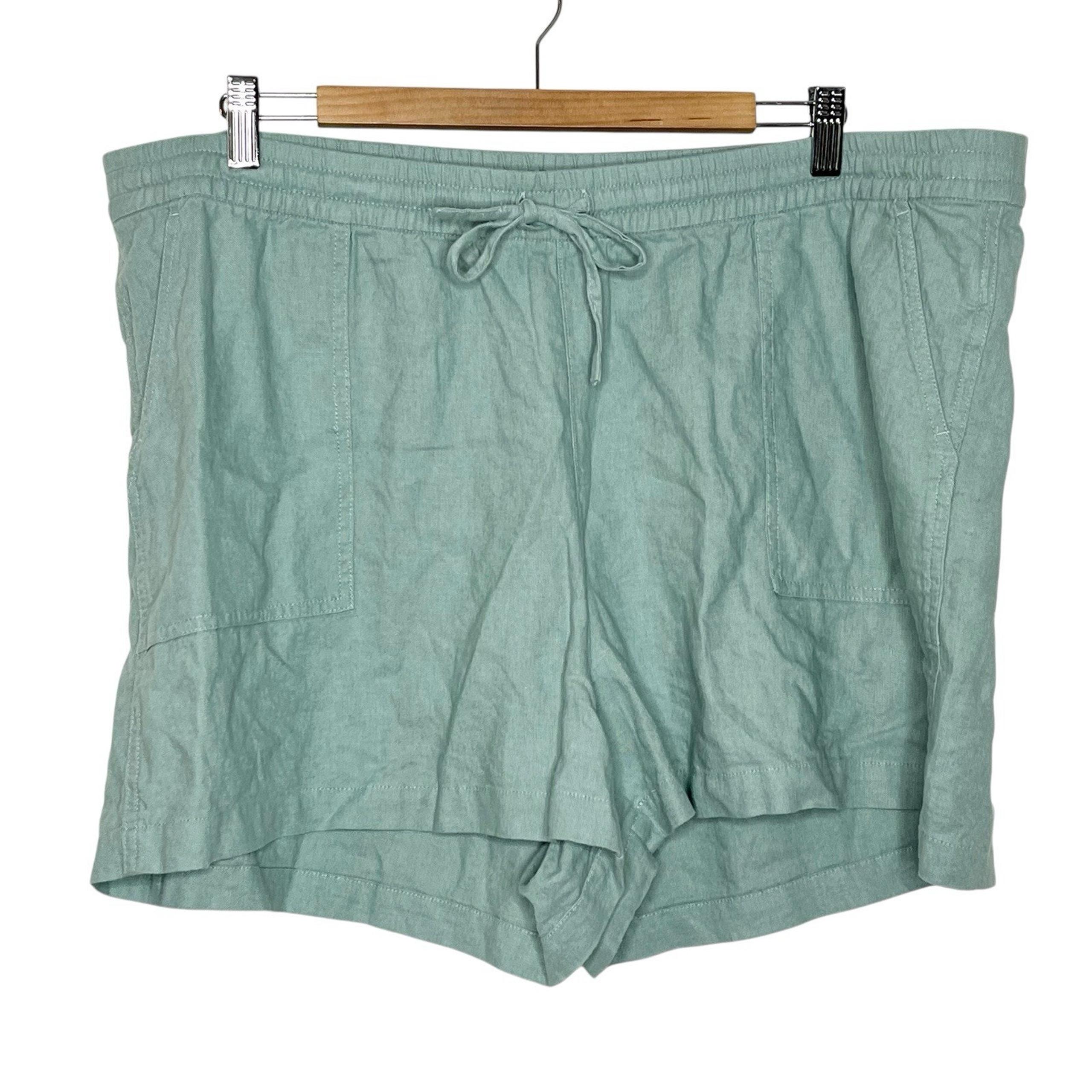 J Crew Linen Drawstring Shorts Green Womens XXL Beach Resort Vacation Travel