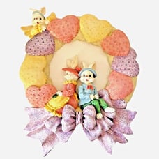 York 1995 Ceramic Easter Spring Hearts Bunnies Angel Bow 17 Wreath Wall Hanging