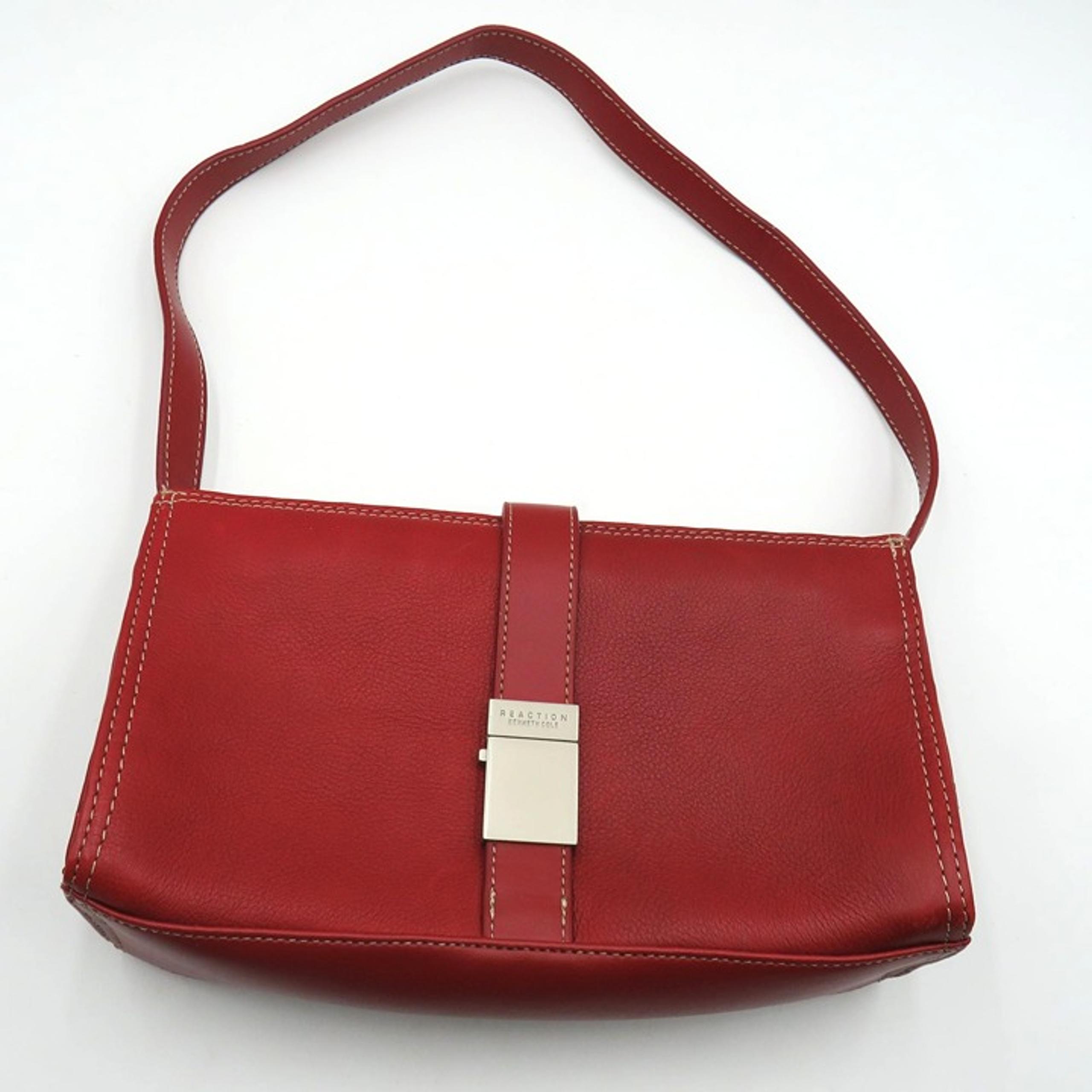 Reaction Kenneth Cole Red Leather Bag Silver Tone Accent White Stitching