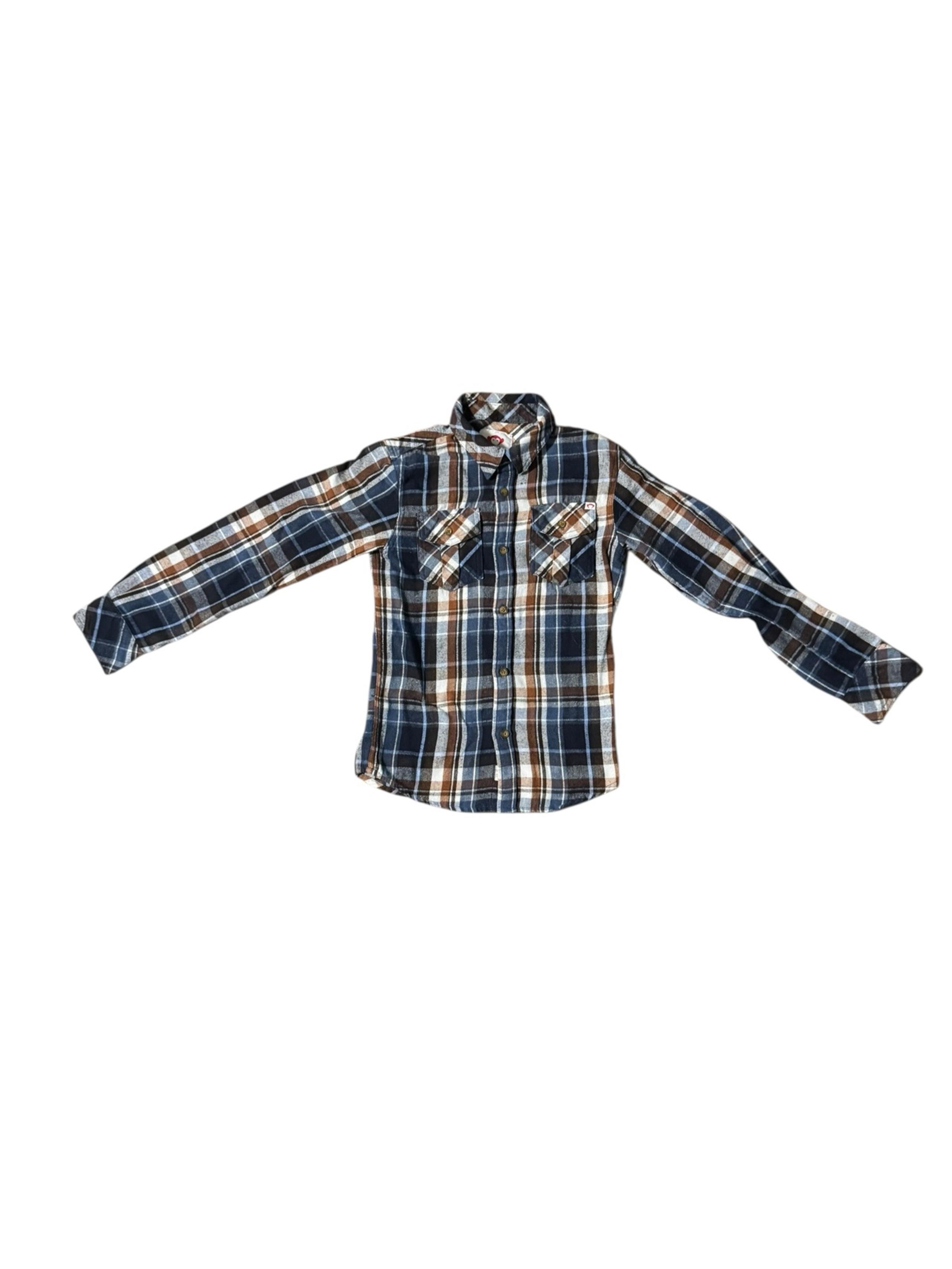 Appaman Boys Classic Flannel Shirt Gray White Brown Plaid Long Sleeve Size 12