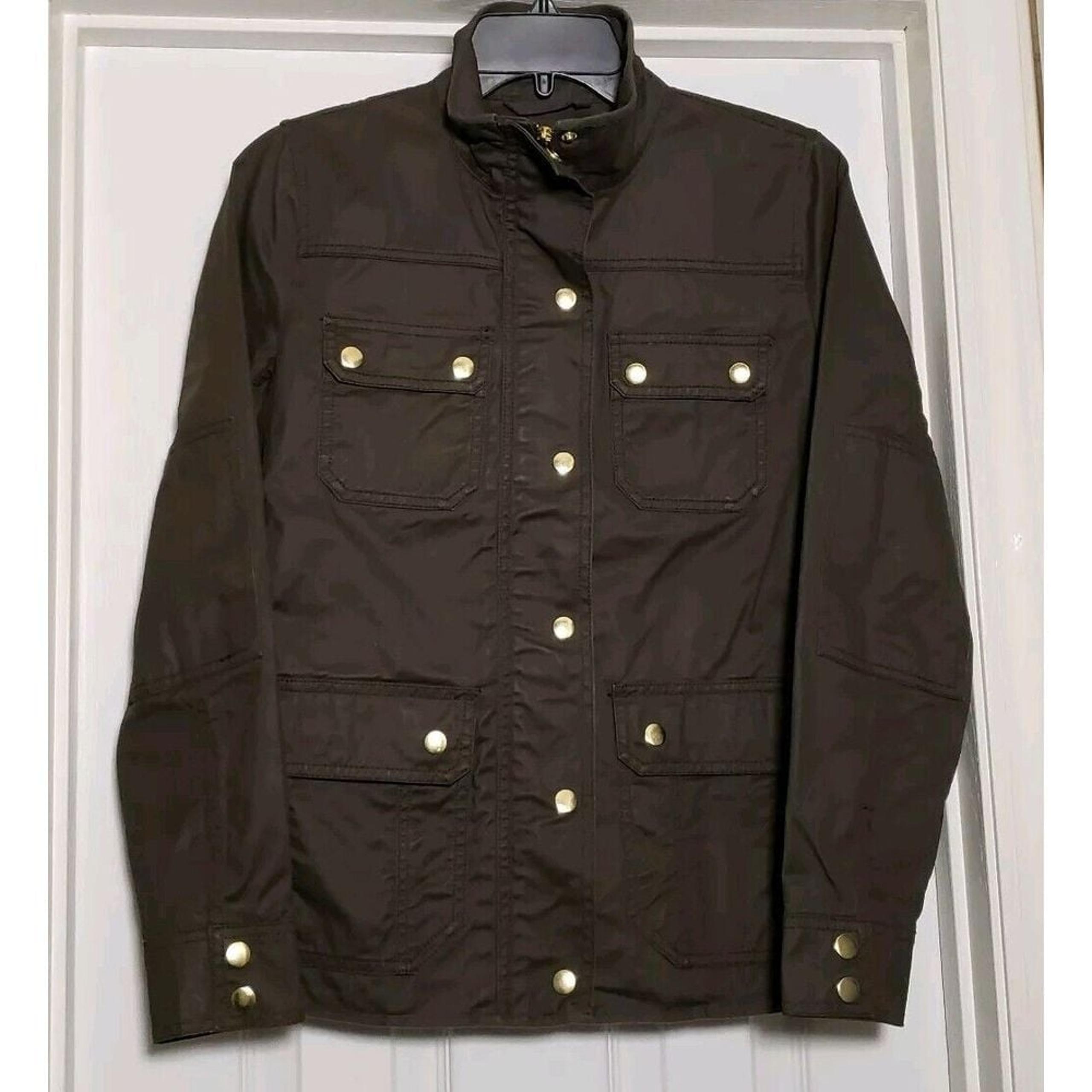 J Crew Downtown Field Jacket Womens XS Waxed Cotton Military Style Brown