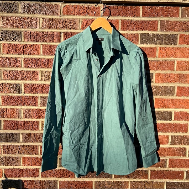 Express Olive Green Slim 1MX Collared Button Down Dress Shirt