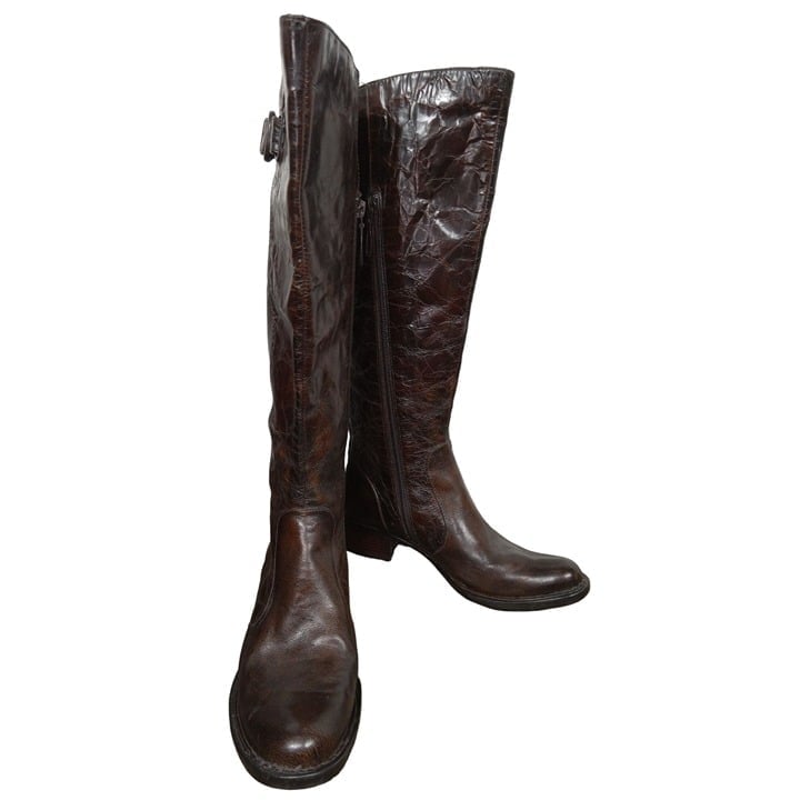 BORN CROWN Roxie Brown Crinkle Leather Tall Boots Size US 6.5 NWOT