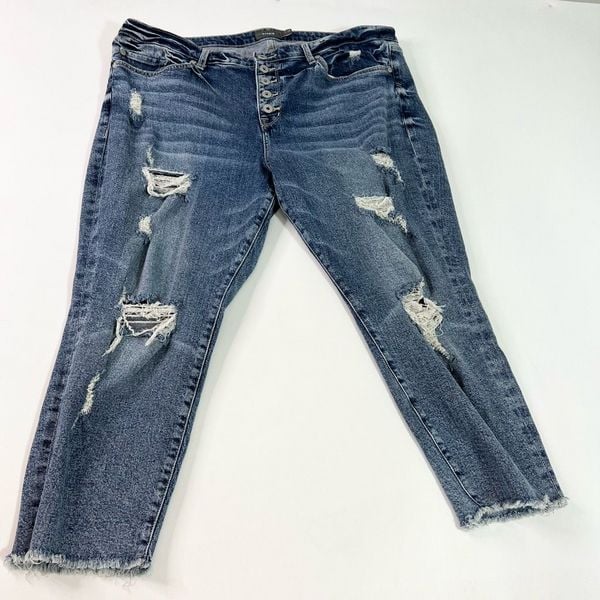 Torrid Ankle Jeans Women's 20S High Rise Button Fly Rugged Ripped Fray Hem Denim