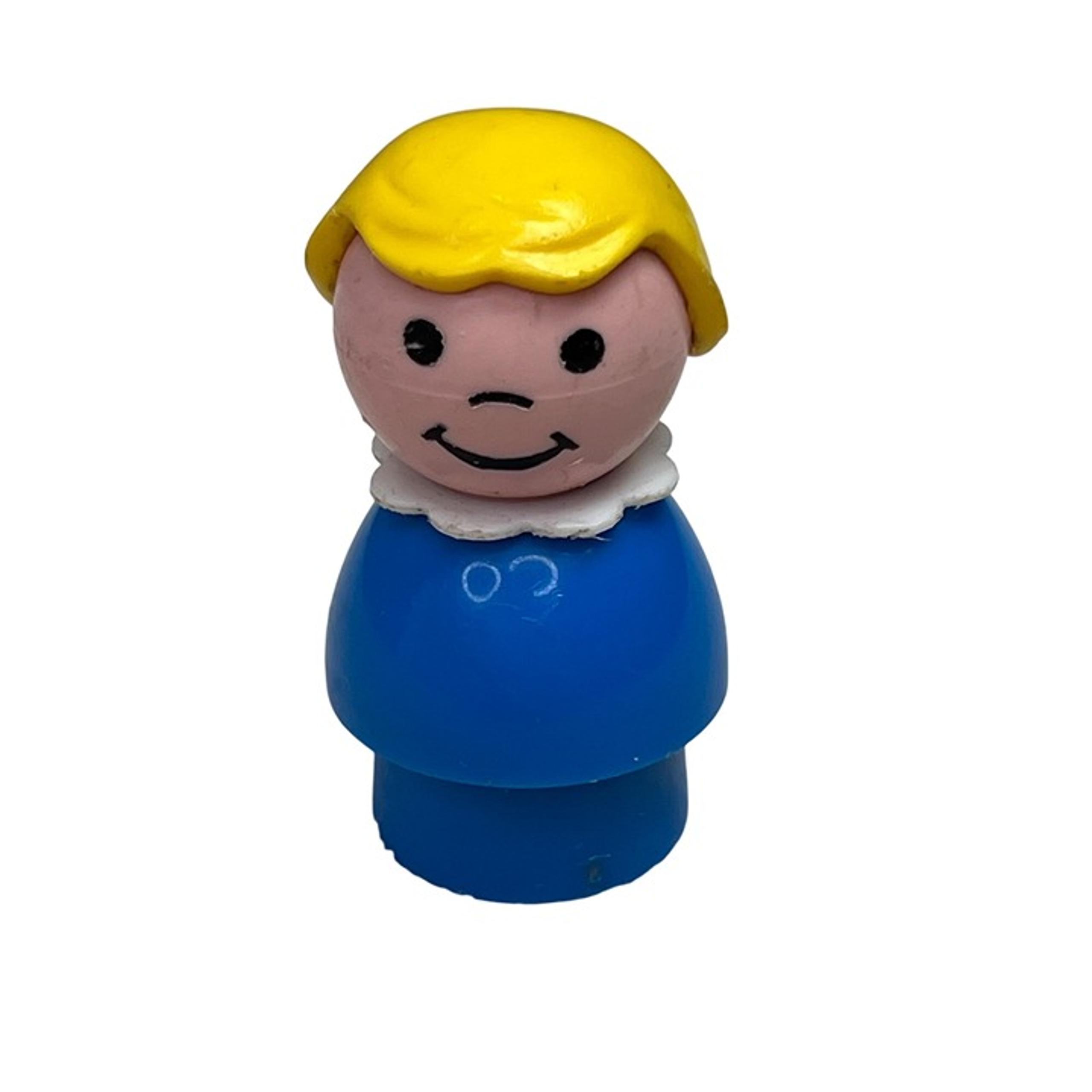 Fisher Price Little People Girl Blue Blonde Hair White Scalloped Collar 1980s