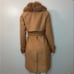 Khaki removable faux fur belted wrap pea coat