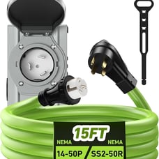 50 Amp Generator Cord Power Inlet Box 15 Feet RV Extension Cord 125/250V 12500W
