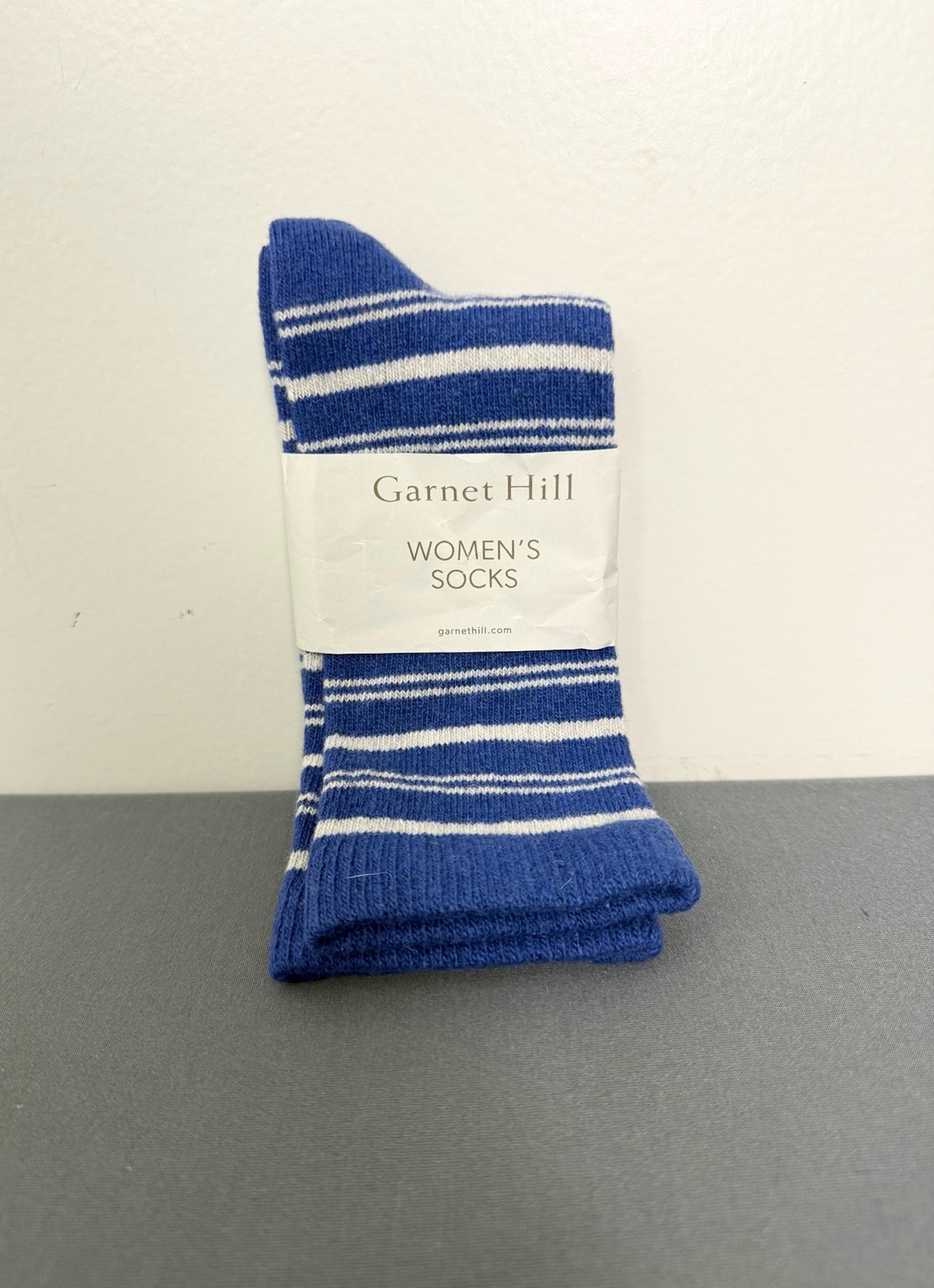 Garnet Hill Wool & Cashmere Blue and White Ministripe Socks 9-11 NEW
