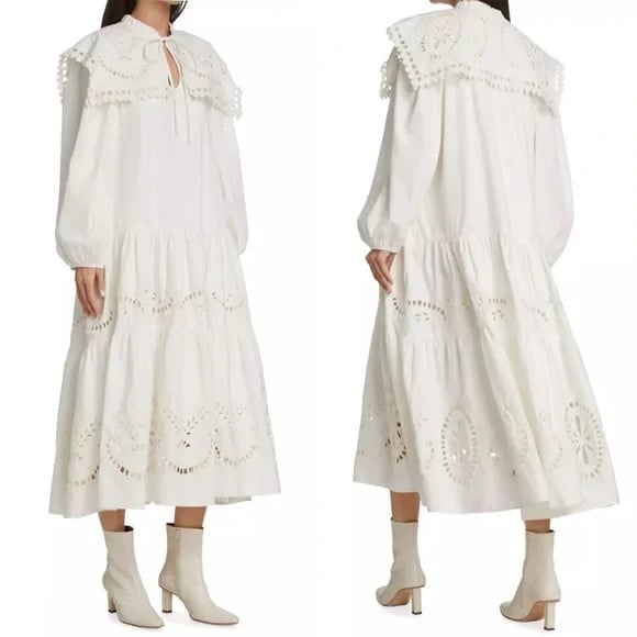 NWT Sea New York Santos Eyelet Midi Maxi Dress in White Size M