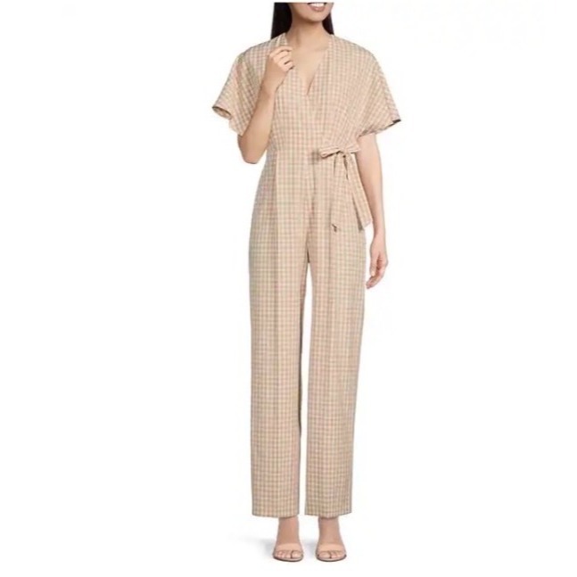 NWT Alex Marie Pink and White Gingham Print Jumpsuit