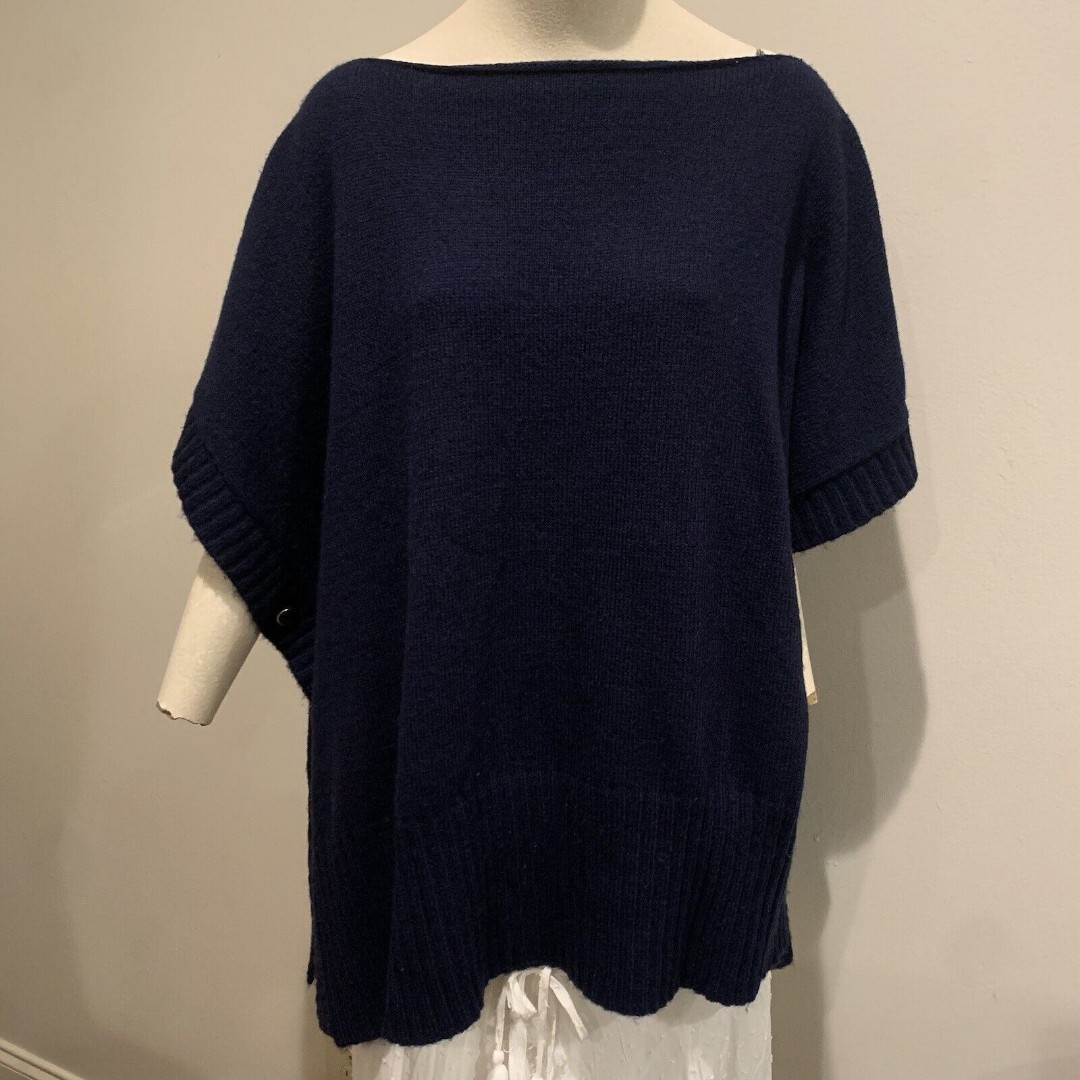 Ann Taylor Loft Womens Sweater The Modern Poncho Blue Gold Buttons Size XS S