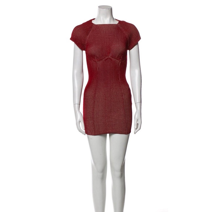 isa boulder Authentic New Solid Red Nylon Short Sleeve Mini Dress Small