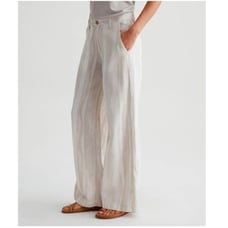 AG Adriano Goldschmied Low Slung Linen blend Watercolor Striped Pallazzo Pants