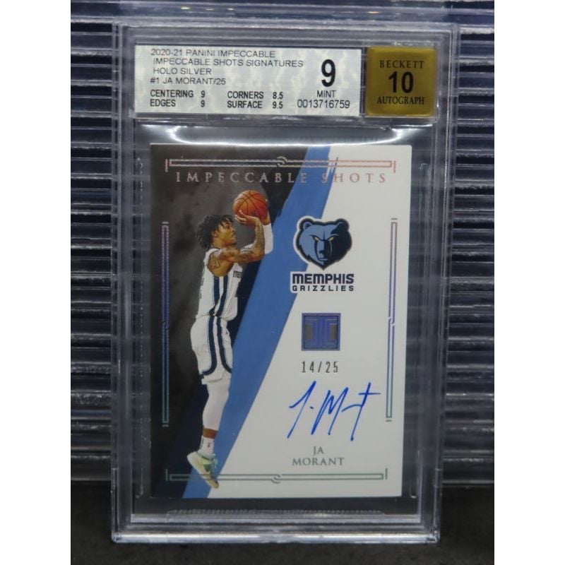 2020-21 Impeccable Ja Morant Shots Holo Silver Auto Autograph #14/25 BGS 9 10