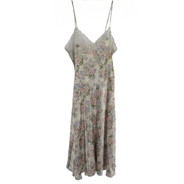 Victoria’s Secret Satin Nightgown Vintage Gold Label Floral Chemise Lace Size L