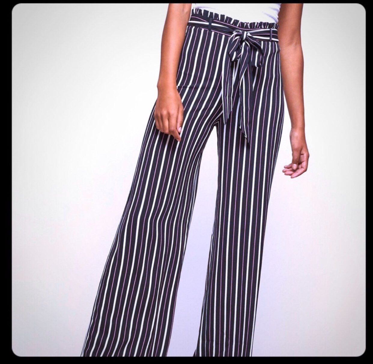 Striped Front Tie Wide Leg Pants