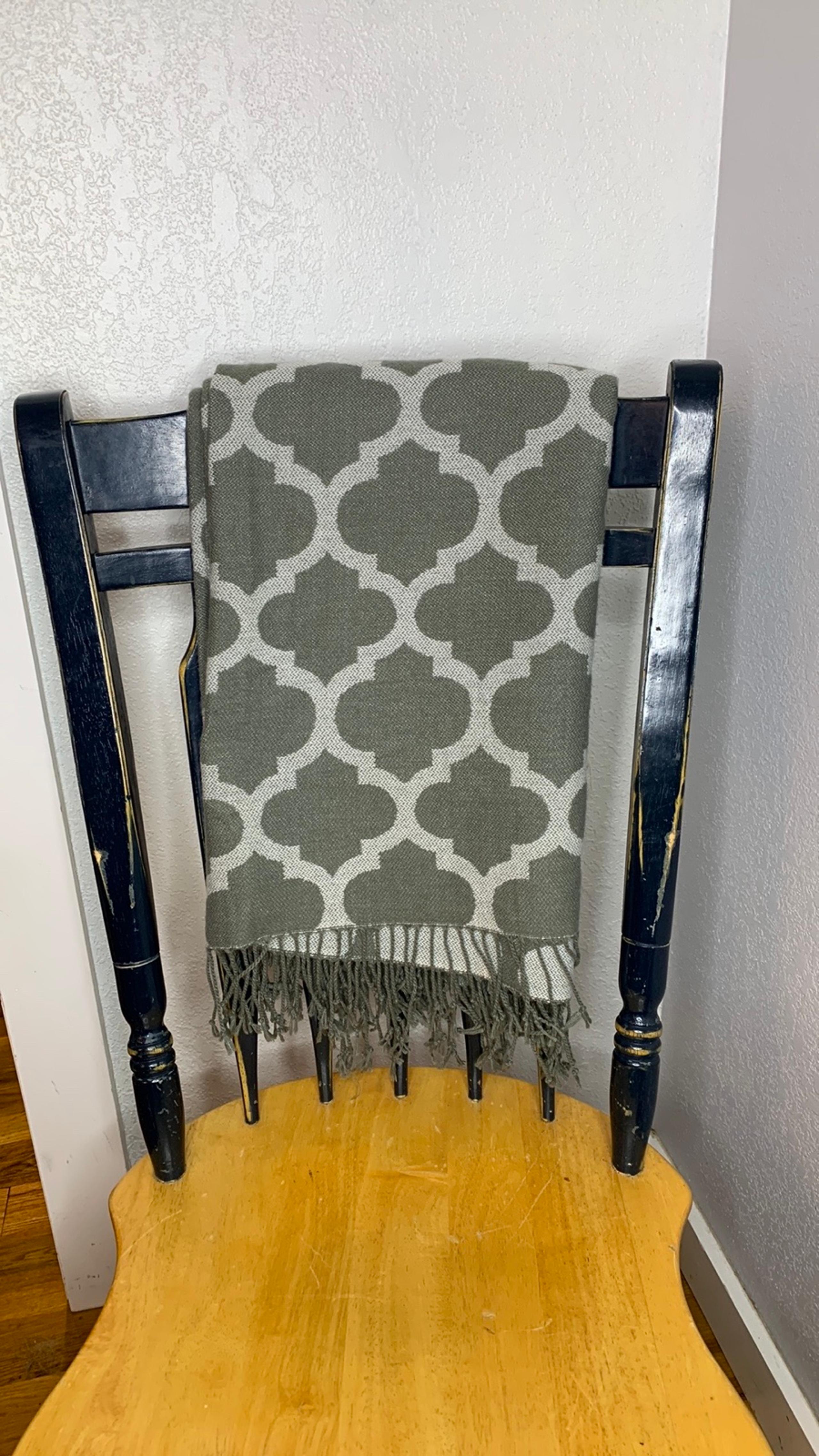 threshold grey white soft throw blanket tassels