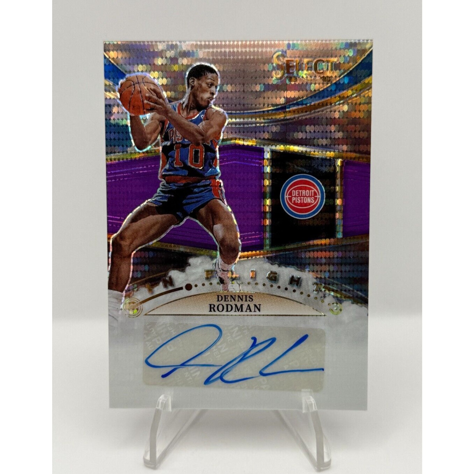 2022-23 Select Dennis Rodman In Flight Signatures Purple Pulsar Prizm Auto /15